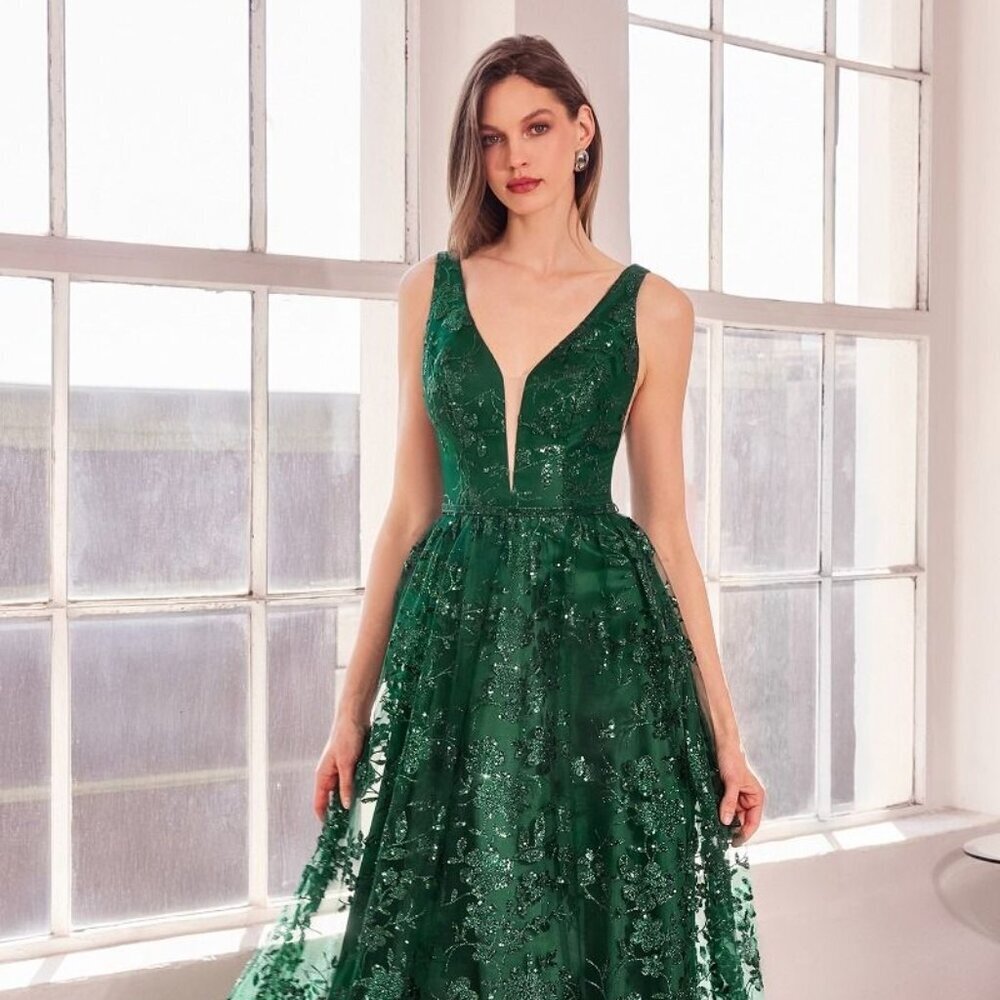 New Formal Long Sleeveless Sequins A-Line Dress w/ Glitter Embroidery CD T606